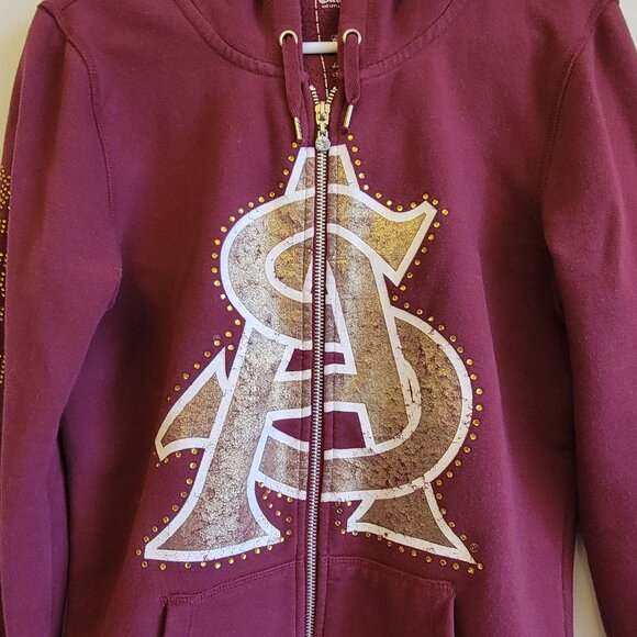 ASU Sun Devils Full Zip Up Hoodie Sweatshirt Jacket, Maroon, Womens Size M - Picture 1 of 9